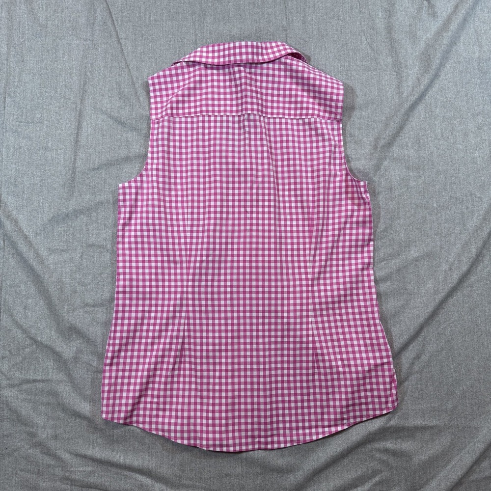 Talbots Shirt Womens 10 Pink White Gingham Sleeveless Button Up Non Iron Summer - Picture 9 of 9